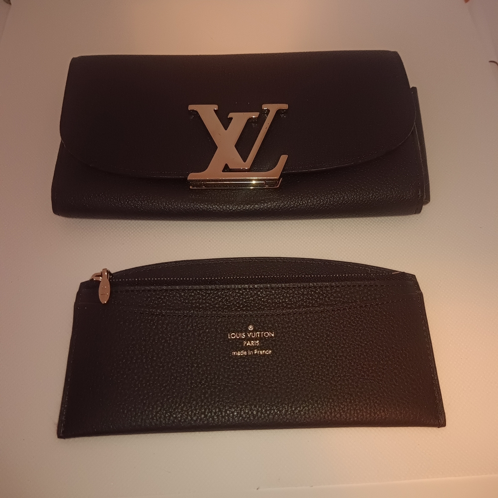 Louis Vuitton Black Wallet Set with Gold Accents